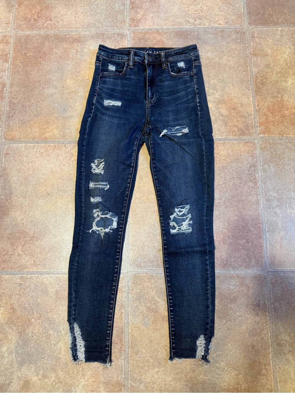 American Eagle Outfitters Dark Blue Distressed Skinny Jeans